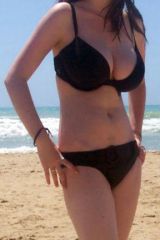 Skinny and busty chick at the beach