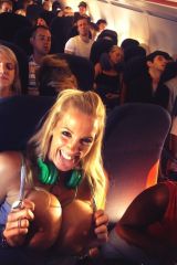 Blonde with big tits on the plane