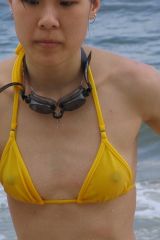 Yellow top and goggles.
