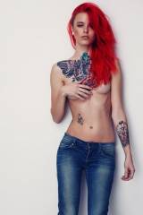Topless Red with Tattoos