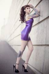Psylocke, purple minidress and heels
