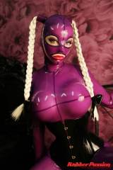 Latex Lucy looking perfect in transparent purple