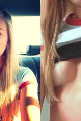 Selfie in the Car / Lifting up her Shirt to Show O...