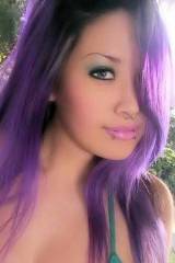 Violet hair covering one eye