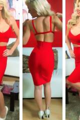 Isabel Madow - Tight open back red dress