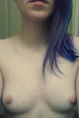 White tits. Blue hair.