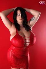 Leanne Crow in a tight red dress