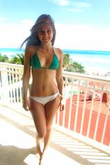 Green and white bikini