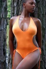 Short hair and Orange Swimsuit