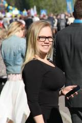 Bespectacled busty blonde