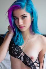 Blue hair on the bed