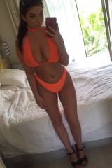Bright orange bikini.