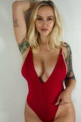 Curvy in a red one piece
