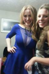 Cleavage in a blue dress