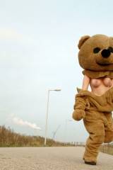 Teddy Bear flashing her boobs in public