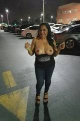 Busty mexican milf flashing in a parking lot
