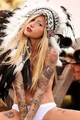 Blonde in awesome Head Dress...