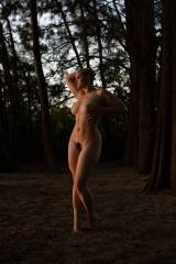 Stefania Ferrario, incongruously in the woods.