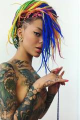 Sexy black chick with tats and neon hair... [x-pos...