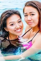 Lovely ladies in the pool